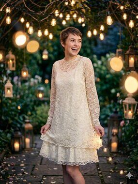 Vintage 60s Emma Domb Lace Wedding Dress Mod Regency Core Bridal Gown Sheath Whi